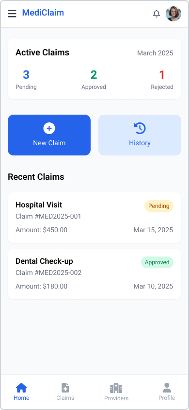 Med Claims mobile app UI design - mobile interface design by Artistic Inc.