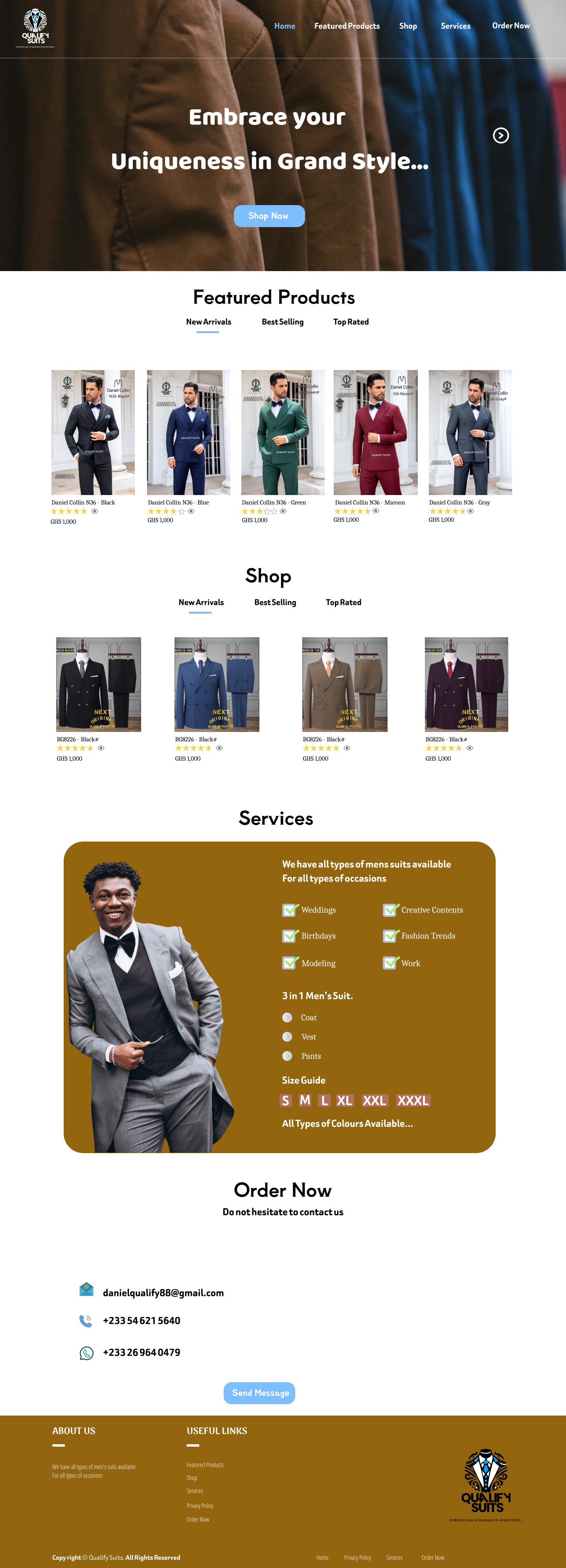 Qualify Suit shop website UI design - e-commerce web design by Artistic Inc.
